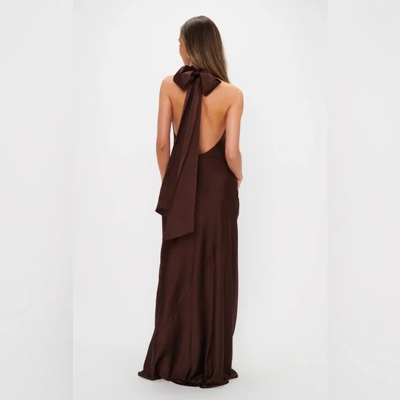Show Me Your MuMu Brown Satin Halter Maxi Dress - Picture 2 of 3